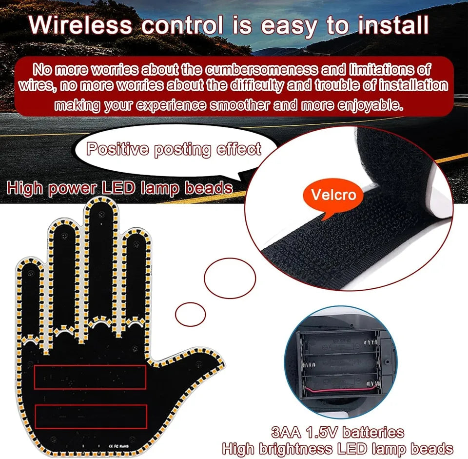 LED Car Expression Display with Remote Control for Quick Gesture Changes, Easy Installation Multiple Light Modes Hand Gesture Signal Light, Bright LED Anti-Tailgating and Safety Warnings