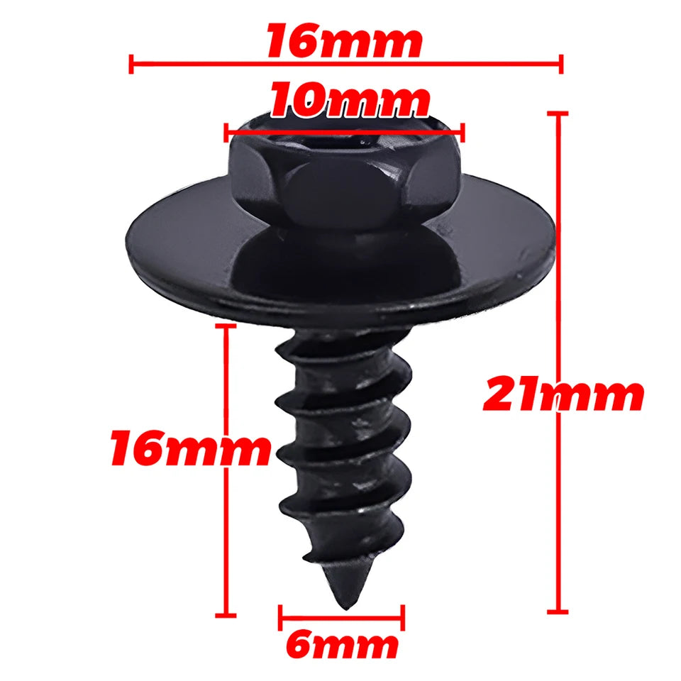 M6*16 Hex Flange Self-Tapping Screws for Toyota Honda Ford Car Bumper Fender Mudguard Carbon Steel Screws Fastener Auto Parts