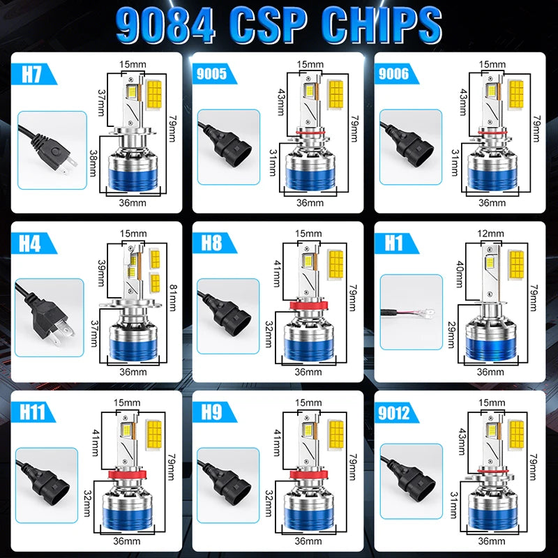 9700W 9000000LM H7 H4 H11 Led Headlight High Power 9084 CSP Canbus H1 H8 9005 HB3 9006 HB4 9012 HIR2 Turbo Lamp Car Led Headlamp