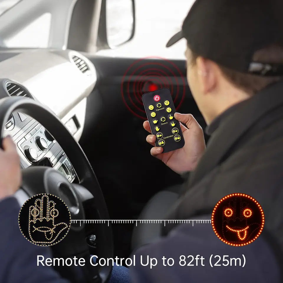 LED Car Expression Display with Remote Control for Quick Gesture Changes, Easy Installation Multiple Light Modes Hand Gesture Signal Light, Bright LED Anti-Tailgating and Safety Warnings