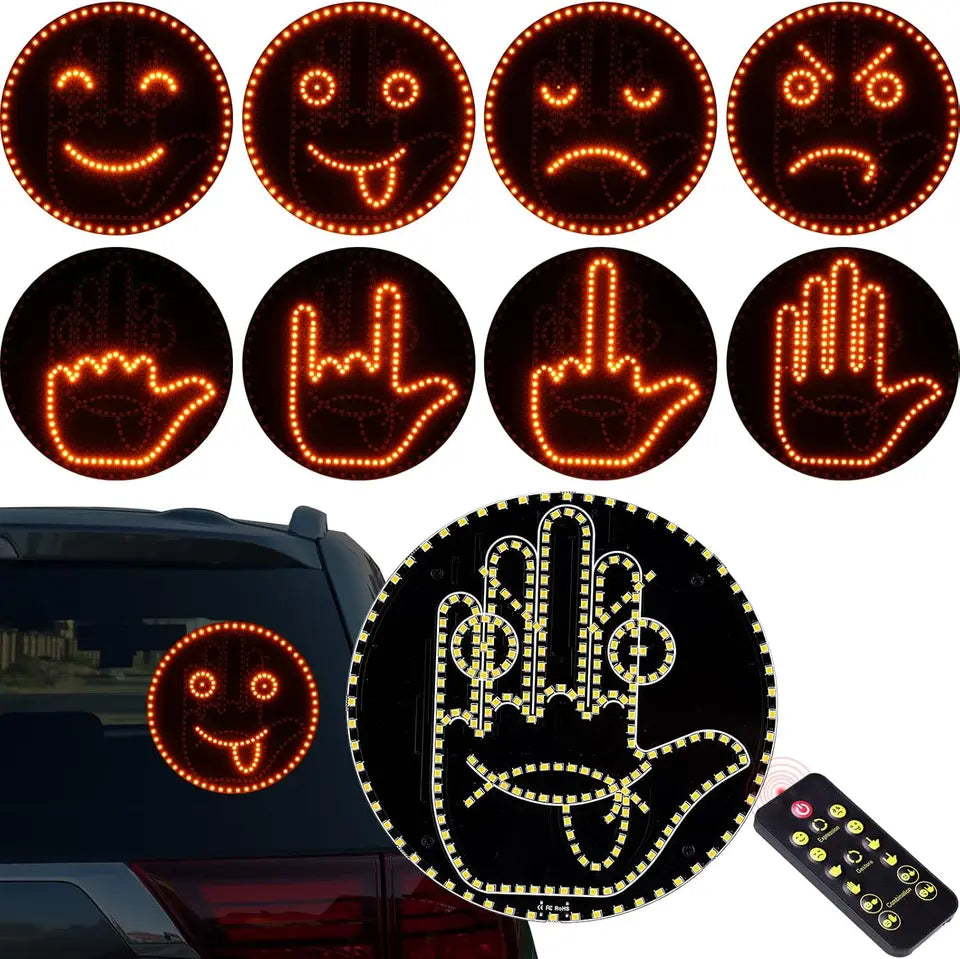 LED Car Expression Display with Remote Control for Quick Gesture Changes, Easy Installation Multiple Light Modes Hand Gesture Signal Light, Bright LED Anti-Tailgating and Safety Warnings